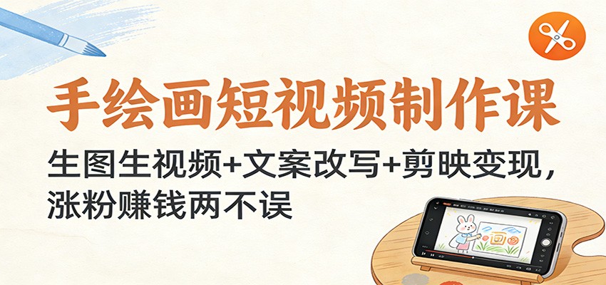 手绘画短视频制作课：生图生视频+文案改写+剪映变现，涨粉赚钱两不误-轻创终点站