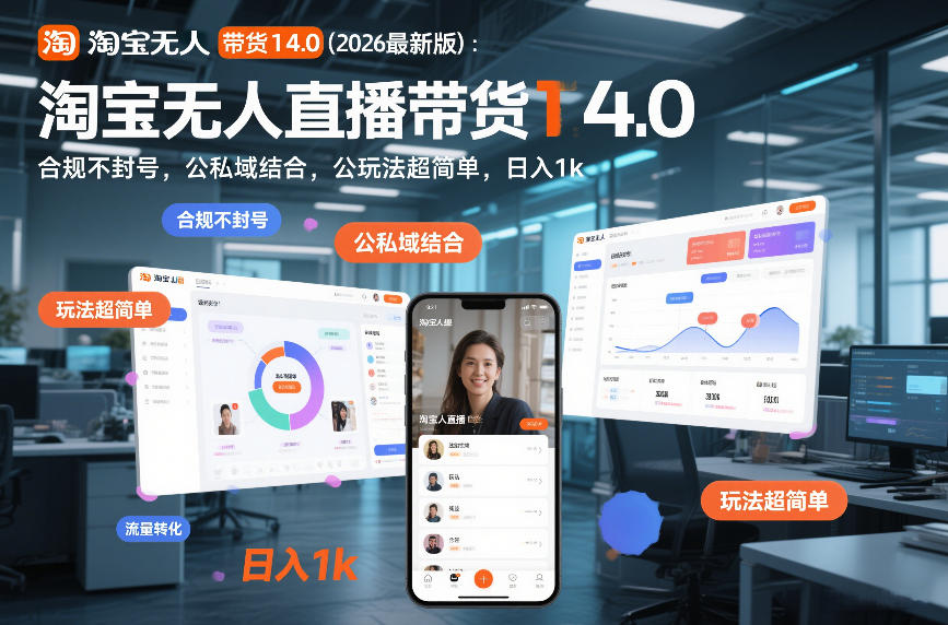 淘宝无人直播带货14.0(2026最新版)：合规不封号，公私域结合，玩法超简单，日入1k+【揭秘】-小宇网络社区