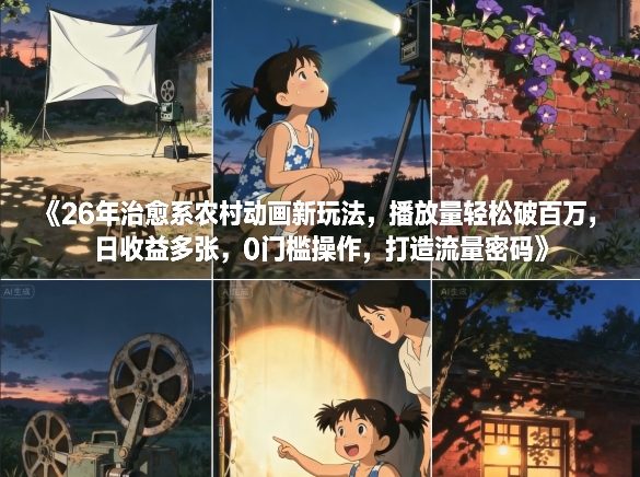 26年治愈系农村动画新玩法，播放量轻松破百万，日收益多张，0门槛操作，打造流量密码-小宇网络社区