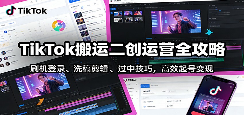 TikTok搬运二创运营全攻略：刷机登录、洗稿剪辑 、过中技巧，高效起号变现-華夏云创