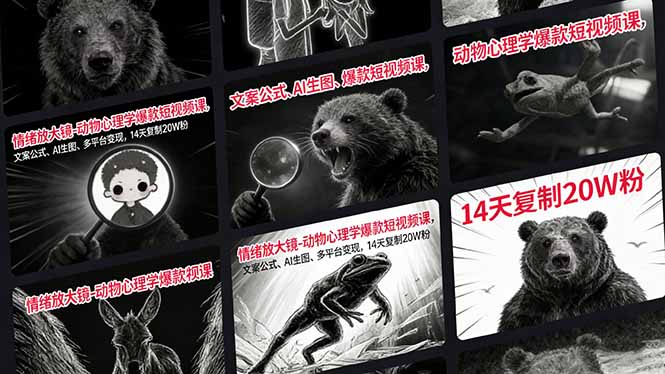 情绪放大镜-动物心理学爆款短视频课，文案公式、AI生图、多平台变现，14天复制20W粉-优优云网创
