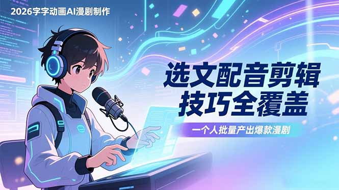 2026字字动画AI漫剧制作-1期，选文配音剪辑技巧全覆盖，一个人就能批量产出爆款漫剧-小利资料站