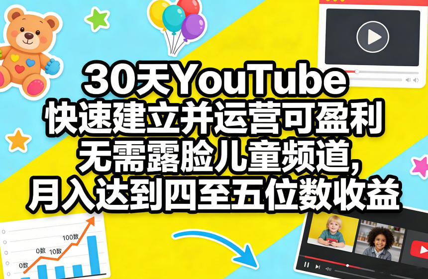 30天YouTube快速建立并运营可盈利无需露脸儿童频道，月入达到四至五位数收益-轻创终点站
