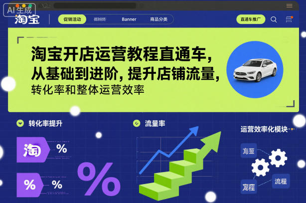 淘宝开店运营教程直通车，从基础到进阶，提升店铺流量，转化率和整体运营效率(更新26年4月10日)-飞驰网创
