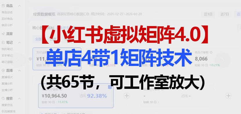 小红书虚拟矩阵4.0技术：单店4带1矩阵(共65节，可工作室放大)-轻创空间站