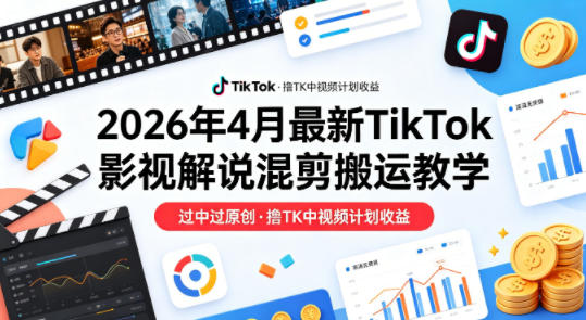 26年4月最新TikTok影视解说混剪搬运教学，过中过原创，撸TK中视频计划收益-小宇网络社区