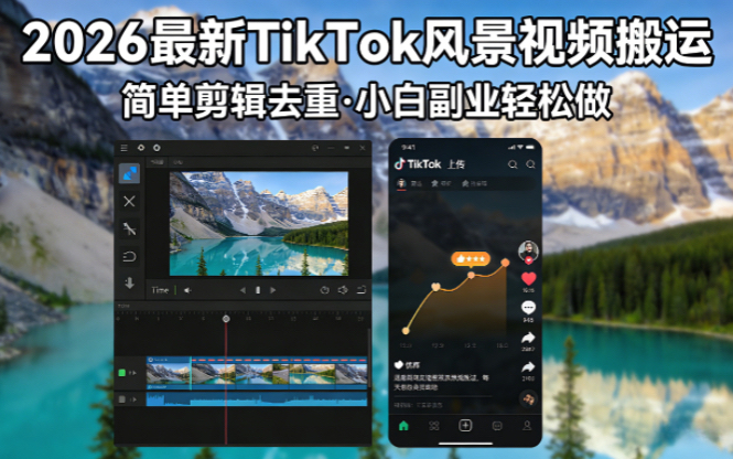 2026最新TikTok风景视频搬运简单剪辑去重小白副业月入 8000-轻创空间站