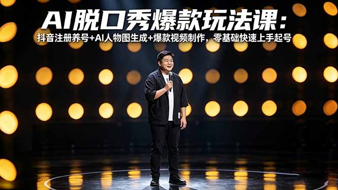 AI脱口秀爆款玩法课：抖音注册养号+AI人物图生成+爆款视频制作，零基础快速上手起号-轻创空间站