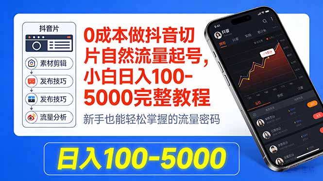 0成本做抖音切片自然流量起号，小白日入100-5000完整教程-轻创终点站