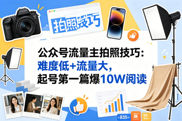 公众号流量主之拍照技巧赛道，难度低+流量大，起号第一篇就爆了10w阅读-联合微创