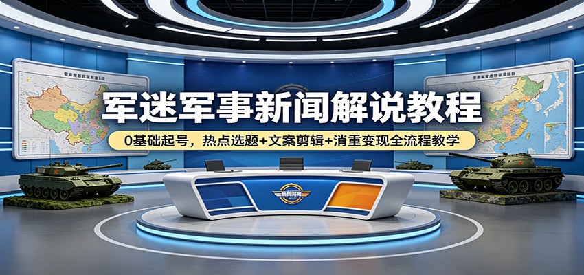 军迷军事新闻解说教程：0基础起号，热点选题+文案剪辑+消重变现全流程教学-联合微创
