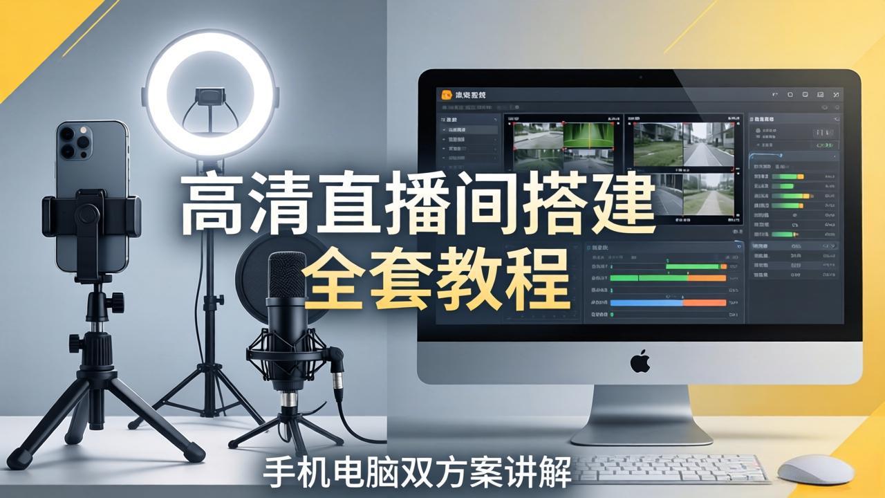 高清直播间搭建全套教程，手机电脑双方案讲解，设备选型调试多机位实操教学-联合微创
