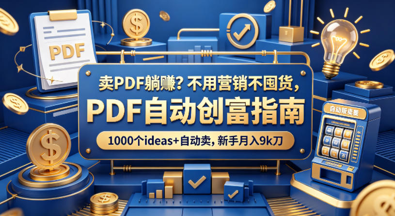 卖PDF躺賺？不用营销不囤货，PDF自动创富指南，1000个ideas+自动卖，新手月入9k刀【原创双语字幕】-飞驰网创