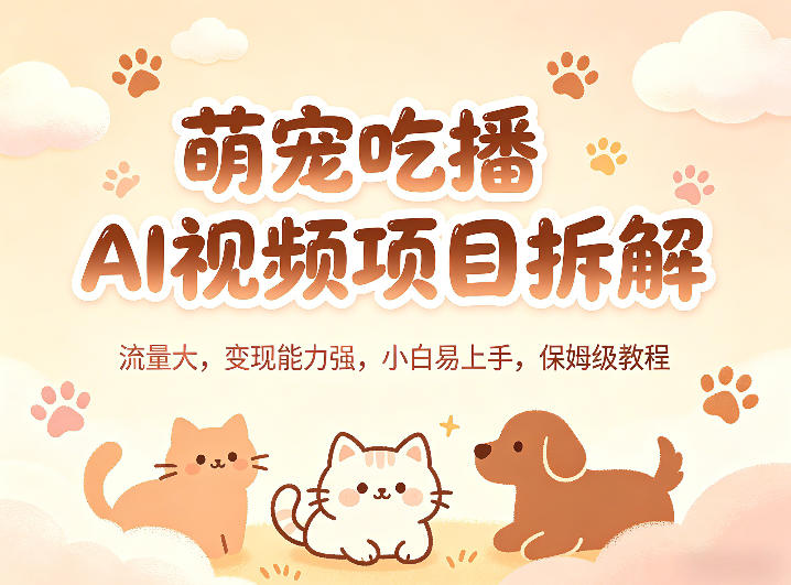 萌宠吃播AI视频项目拆解，流量大，变现能力强，小白易上手，保姆级教程-飞驰网创