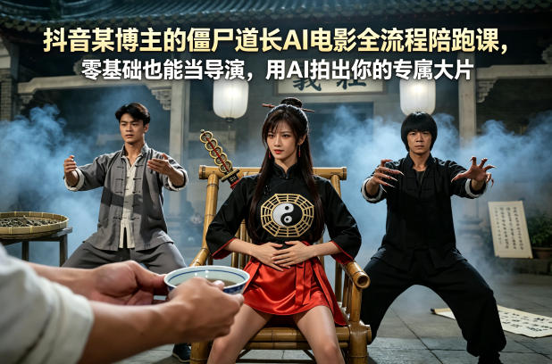 抖音某博主的僵尸道长AI电影全流程陪跑课，零基础也能当导演，用AI拍出你的专属大片-飞驰网创