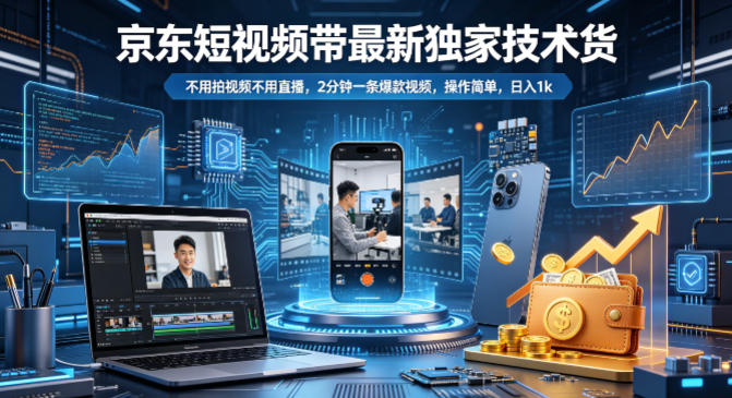 京东短视频带货最新独家技术，不用拍视频不用直播，2分钟一条爆款视频，操作简单，日入1k+【揭秘】-飞驰网创
