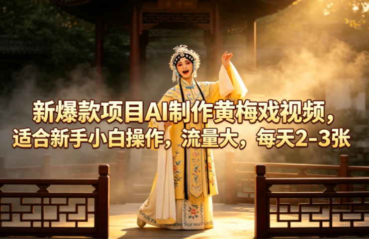 新爆款项目AI制作黄梅戏视频，适合新手小白操作，流量大，每天2-3张-飞驰网创