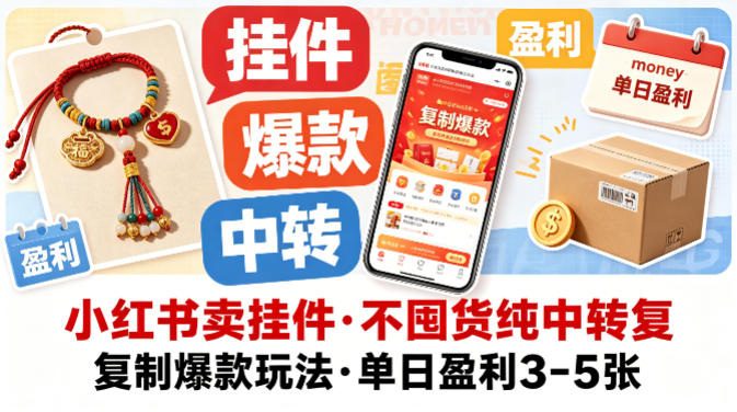小红书卖挂件，不囤货纯中转复制爆款玩法，单日盈利3-5张-飞驰网创
