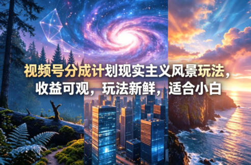 视频号分成计划现实主义风景玩法，收益可观，玩法新鲜，适合小白-飞驰网创