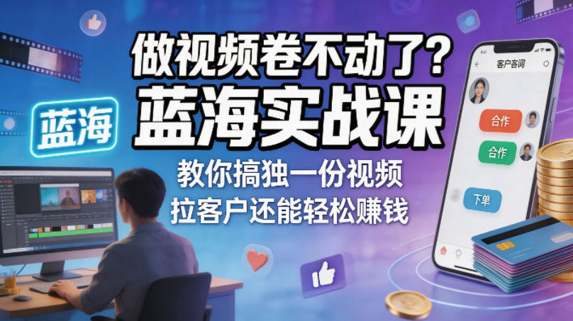 做视频卷不动了？蓝海实战课教你搞独一份视频，拉客户还能轻松賺钱！【原创双语字幕】-轻创终点站