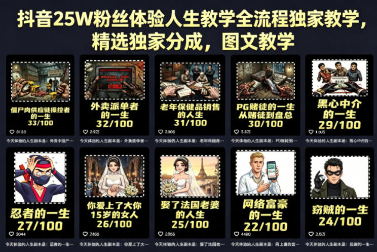 抖音25W粉丝体验人生教学全流程独家教学，精选独家分成，图文教学-轻创终点站