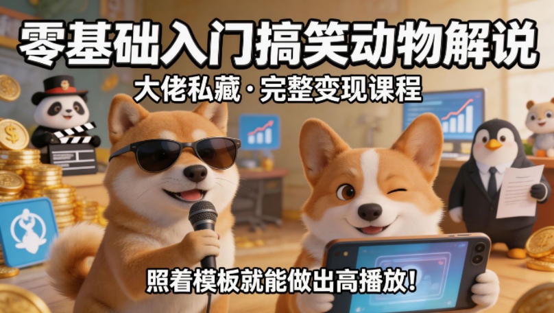 零基础入门搞笑动物解说，大佬私藏完整变现课程，照着模板就能做出高播放-轻创终点站