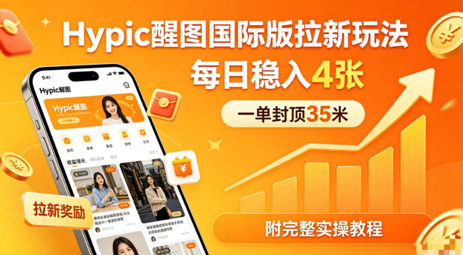 一单封顶35米，实测Hypic醒图国际版拉新玩法，每日稳入4张(附完整实操教程)-飞驰网创