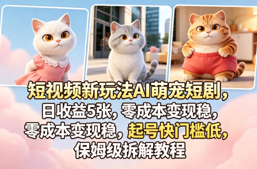 短视频新玩法AI萌宠短剧，日收益5张，零成本变现稳，起号快门槛低，保姆级拆解教程-飞驰网创