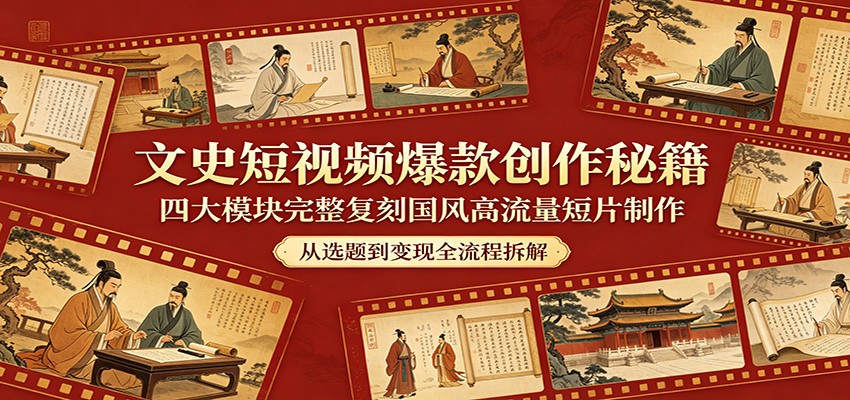 文史短视频爆款创作秘籍：四大模块完整复刻国风高流量短片制作-飞驰网创