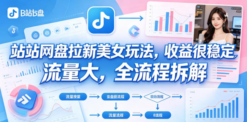B站网盘拉新美女玩法，收益很稳定，流量大，全流程拆解-飞驰网创