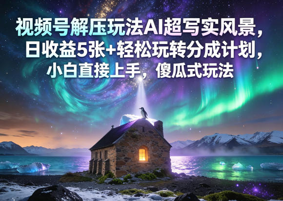 视频号解压玩法AI超写实风景，日收益5张+轻松玩转分成计划，小白直接上手，傻瓜式玩法-轻创终点站
