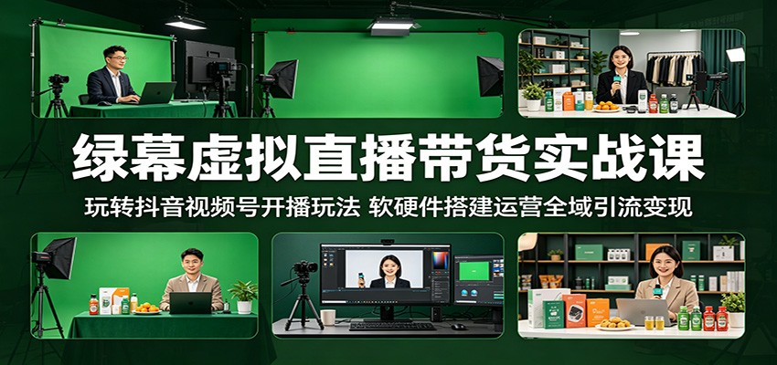 绿幕虚拟直播带货实战课：玩转抖音视频号开播玩法，软硬件搭建运营全域引流变现-安小熙网创平台