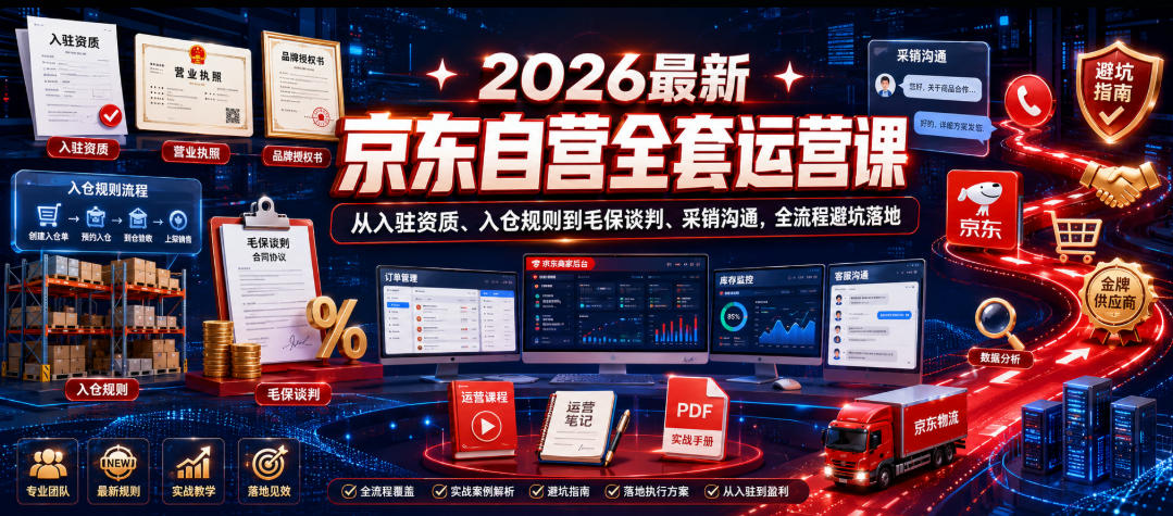 2026最新京东自营全套运营课，从入驻资质、入仓规则到毛保谈判、采销沟通，全流程避坑落地-飞驰网创