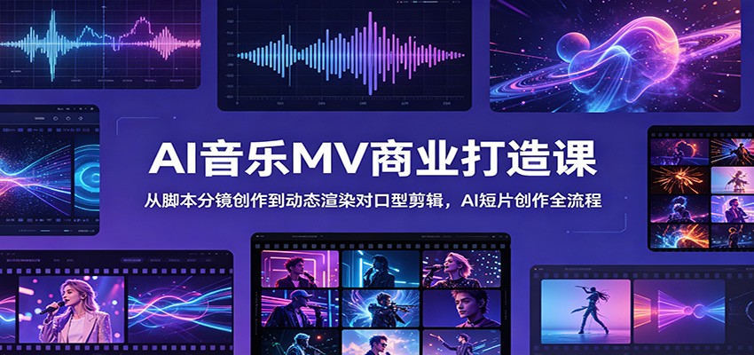 AI音乐MV商业打造课：从脚本分镜创作到动态渲染对口型剪辑，AI短片创作全流程-飞驰网创