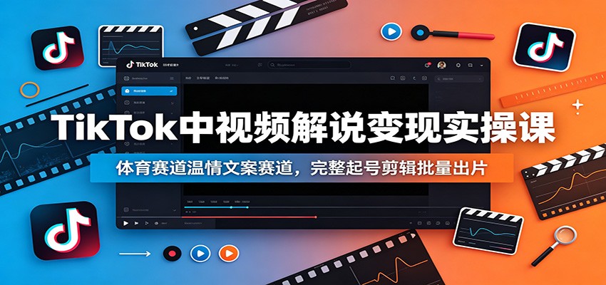 TikTok中视频解说变现实操课：体育赛道温情文案赛道，完整起号剪辑批量出片-知拾光-汇聚优质知识，拾获理想前程。