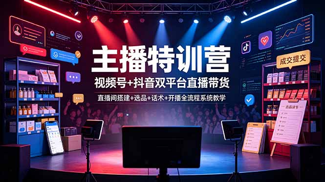 主播特训营：视频号+抖音双平台直播带货，直播间搭建+选品+话术+开播全流程系统教学-沐远轻创｜靠谱轻创业副业项目与低成本变现教程