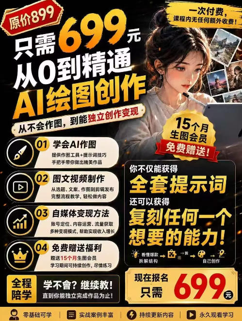 抖音10W粉丝博主的AI绘图教学，从0到精通AI绘图创作，从不会作图到能独立创作变现-要创业网