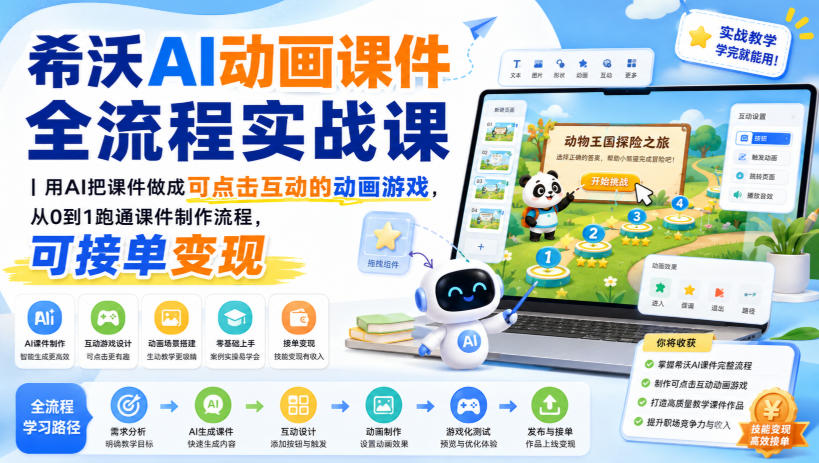 希沃AI动画课件全流程实战课｜用AI把课件做成可点击互动的动画游戏，从0到1跑通课件制作流程，可接单变现-要创业网