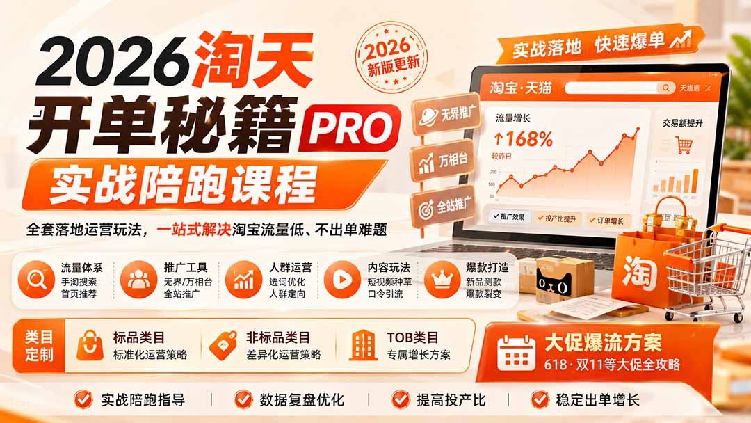 2026淘天开单秘籍PRO实战陪跑课程：全套落地运营玩法，一站式解决淘宝流量低、不出单难题(更新260823-有点东西站