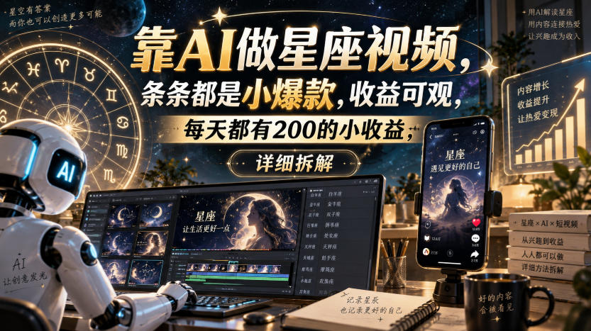靠AI做星座视频，条条都是小爆款，收益可观，每天都有200的小收益，详细拆解-Ai数字电商