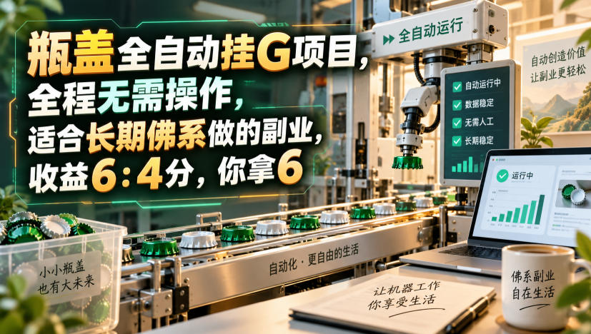 瓶盖全自动挂G项目，全程无需操作，适合长期佛系做的副业，收益6：4分，你拿6【揭秘】-飞驰网创