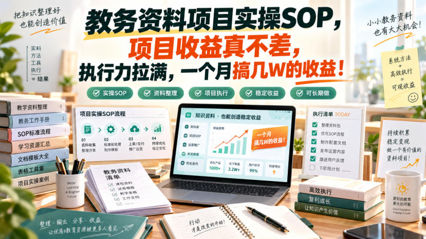 教务资料项目实操SOP，项目收益真不差，执行力拉满，一个月搞几W的收益-飞驰网创