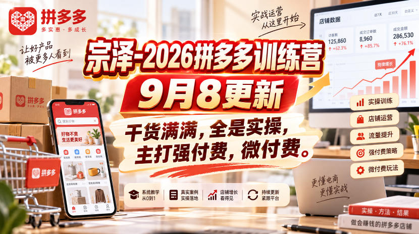 宗泽-2026拼多多训练营9月8更新，干货满满，全是实操，主打强付费，微付费-飞驰网创