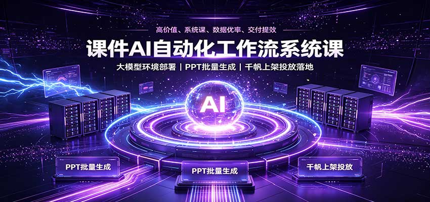 课件AI自动化工作流系统课：大模型环境部署，PPT批量生成，千帆上架投放落地-网创库