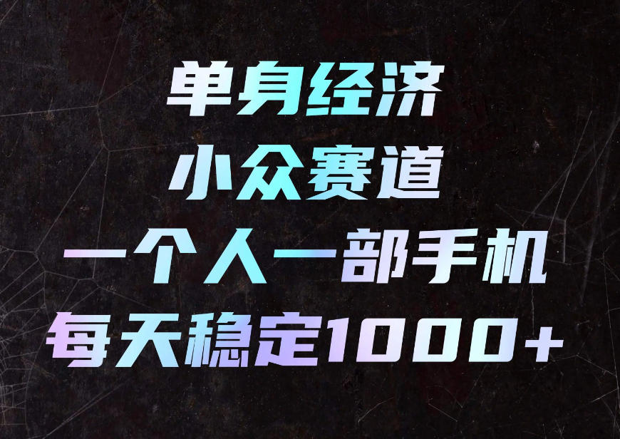 单身经济小众赛道，一个人一部手机，每天稳定1000+，利用下班碎片时间即可【揭秘】-飞驰网创