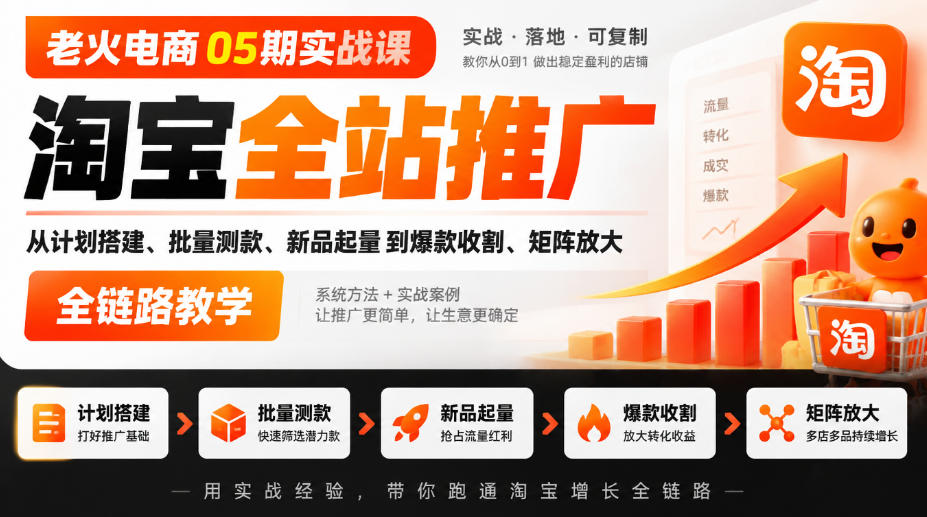 老火电商05期实战课｜淘宝全站推广从计划搭建、批量测款、新品起量到爆款收割、矩阵放大全链路教学-飞驰网创
