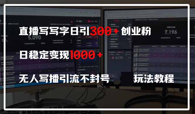 直播写写字日引300+创业粉，日稳定变现600+无人写播引流不封号，玩法教程-轻创终点站