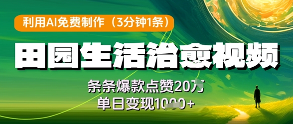 利用AI免费制作田园生活治愈视频，条条爆款点赞20W，单日变现几张|轻创终点站