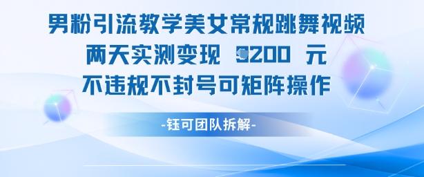男粉引流教学美女常规跳舞视频两天实测变现1k+，不违规不封号可矩阵操作|轻创终点站