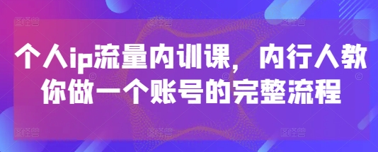 个人ip流量内训课，内行人教你做一个账号的完整流程-蝙蝠猫资源